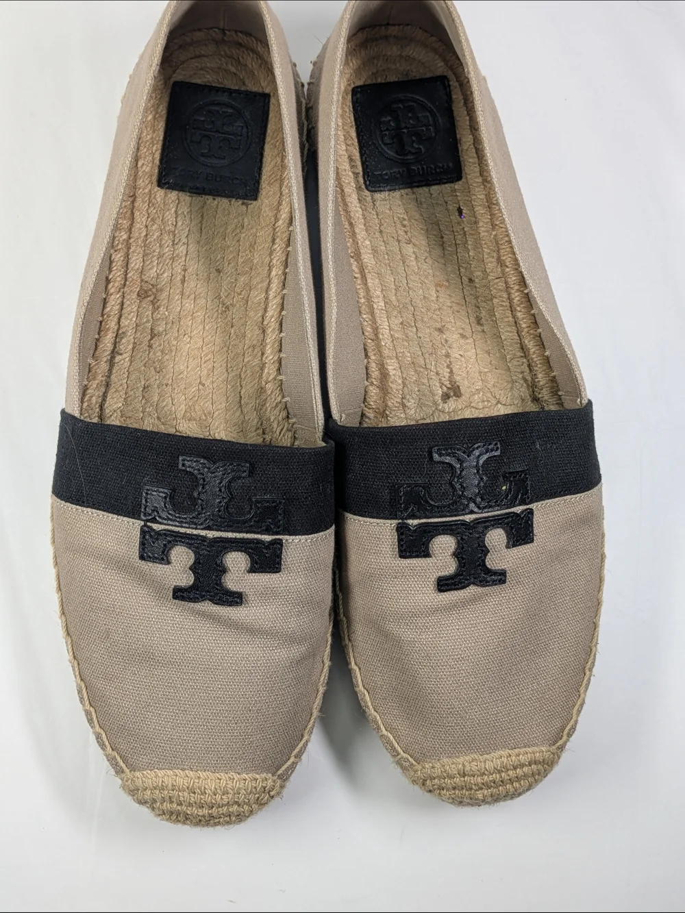 Tory Burch Women’s Beige Espadrille Slip-Ons with Black Trim